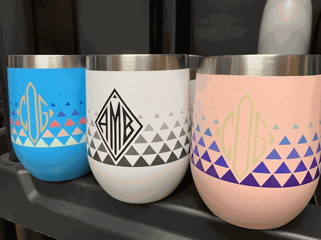 Custom color printed stemless wine tumblers